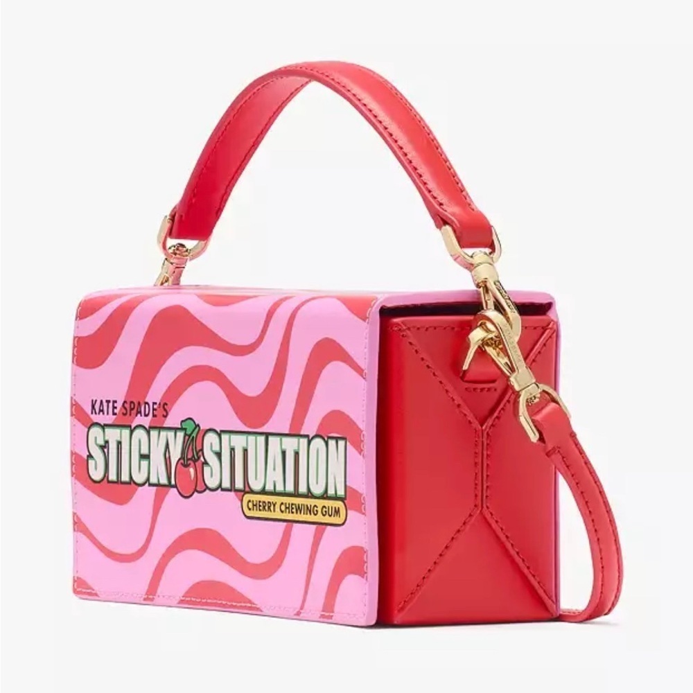 Kate Spade Cherry Print Pink and Red Crossbody Bag sticky situation bubble gum - Picture 3 of 8